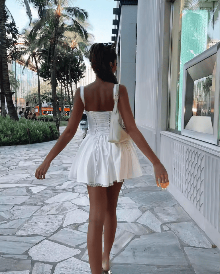 Agnes Corset Mini Puff Dress med blonder