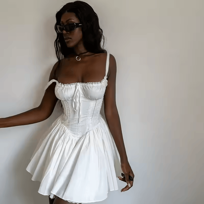 Agnes Corset Mini Puff Dress med blonder