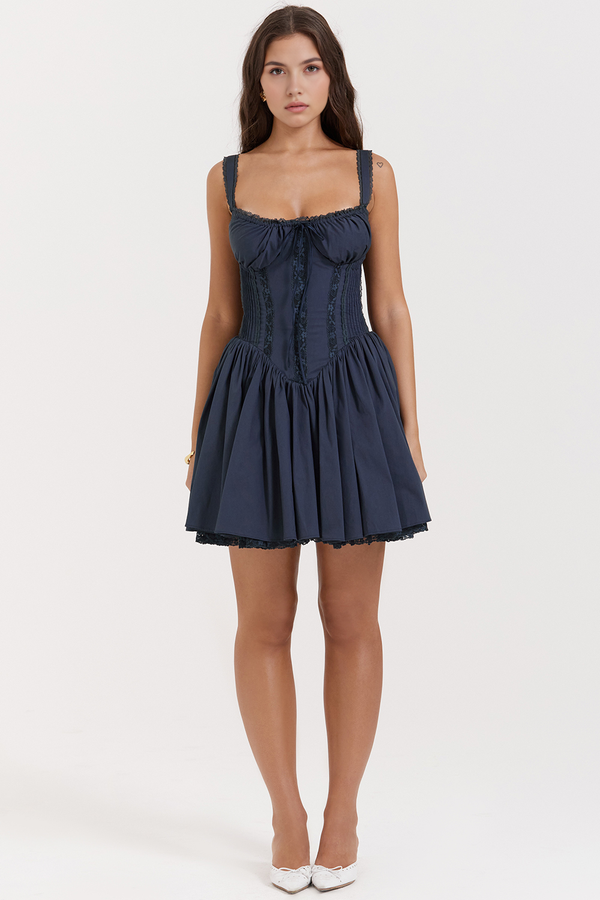 Agnes Corset Mini Puff Dress med blonder