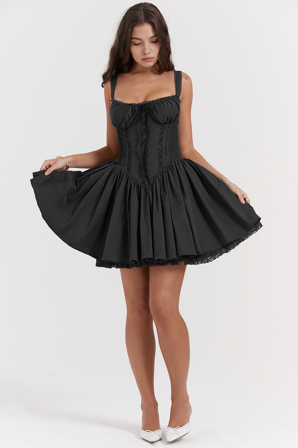 Agnes Corset Mini Puff Dress med blonder