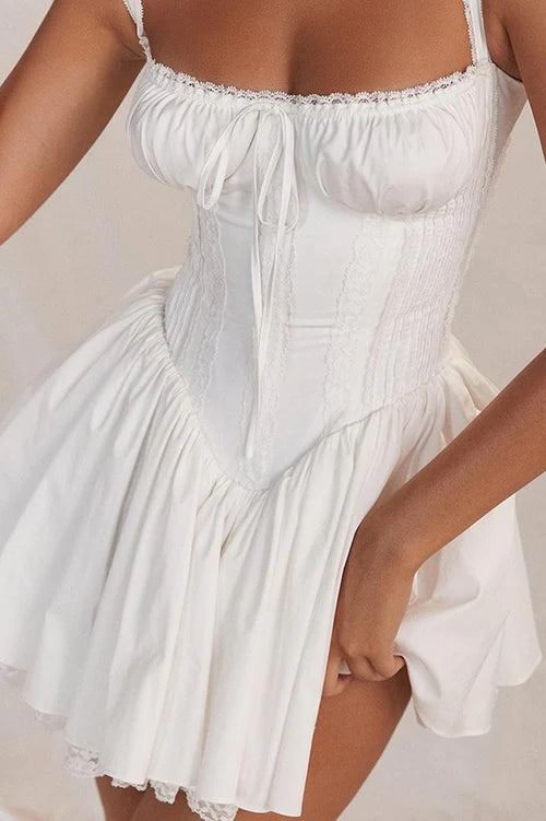 Agnes Corset Mini Puff Dress med blonder