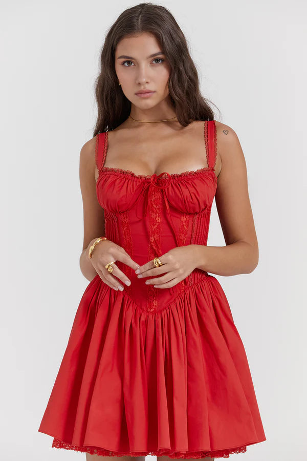 Agnes Corset Mini Puff Dress med blonder